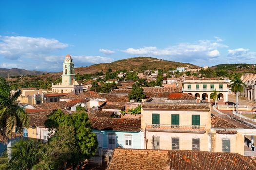 Colonial town cityscape of Trinidad, Cuba. UNESCO World Heritage Site. Tower of Museo Nacional de la Lucha Contra Bandidos