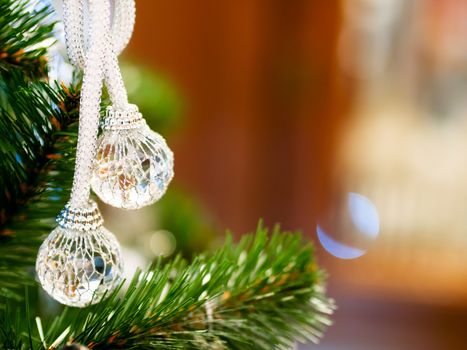 Elegant transparent crystal balls, New Year decoration for Christmas tree.