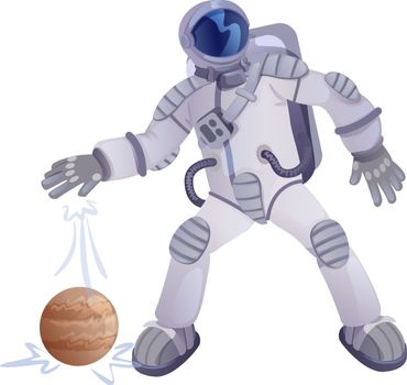 Cosmonaut and planet flat cartoon vector illustration. Astronaut