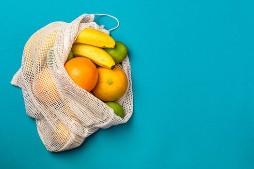 Reusable Eco Friendly Shopping Bag with Fruits. Ecology and Recy