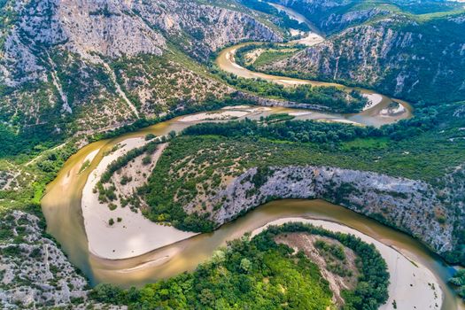 aerial view of the river Nestos in Xanthi, Greece.