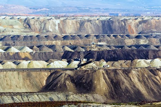 Very Large excavators at work in lignite (brown coal) mine in Ko