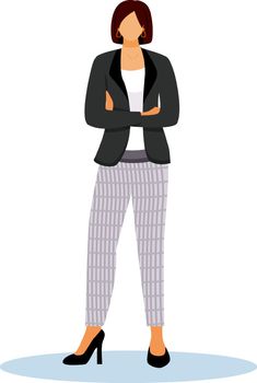 Hotel administrator flat color vector illustration. Confident woman standing with crossed arms. Administration staff. Hospitality service worker isolated cartoon character on white background