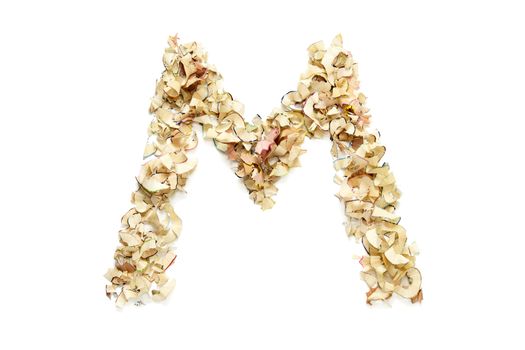 Letter M made from coloured pencil shavings for use in your design.