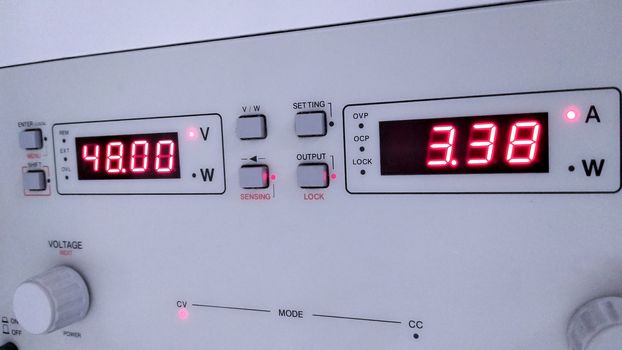 close up the display of programmable DC power supply