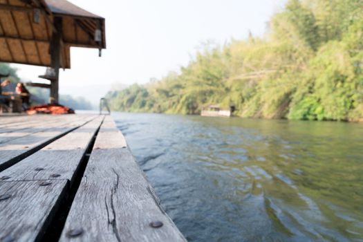 the river Kwai view at rafting cottage terrace on sunrise