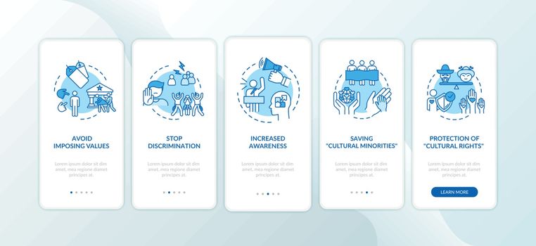 Protect ethnic minority onboarding mobile app page screen with concepts