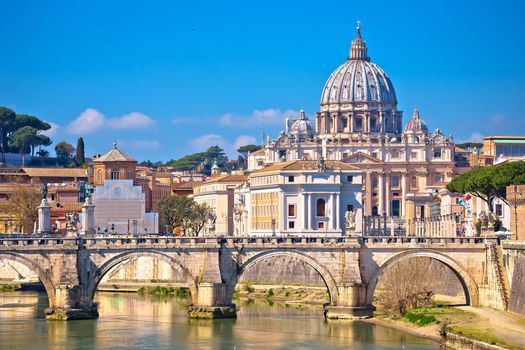 Rome and Vatican. Tiber river bridge od Saint Angelo and Basilic