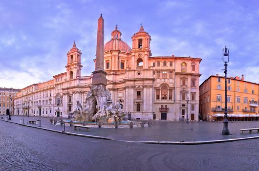 Rome. Empty Piazza Navona square fountains and church view in Ro