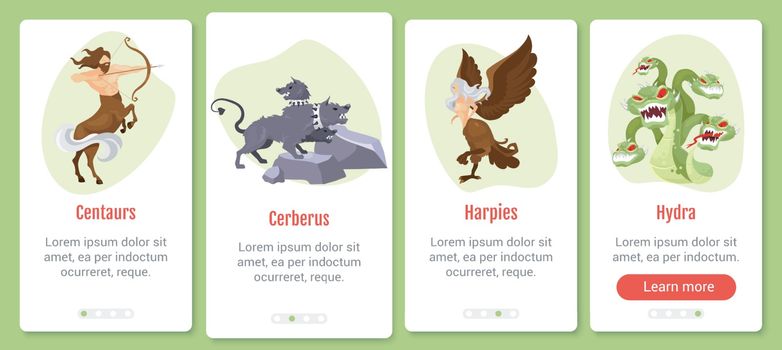 Greek mythology onboarding mobile app screen vector template