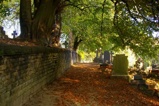 Path next to a graveyard in Manchester