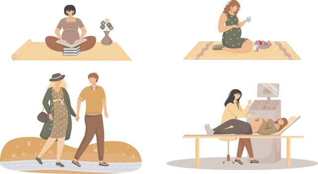Pregnancy flat vector illustrations set