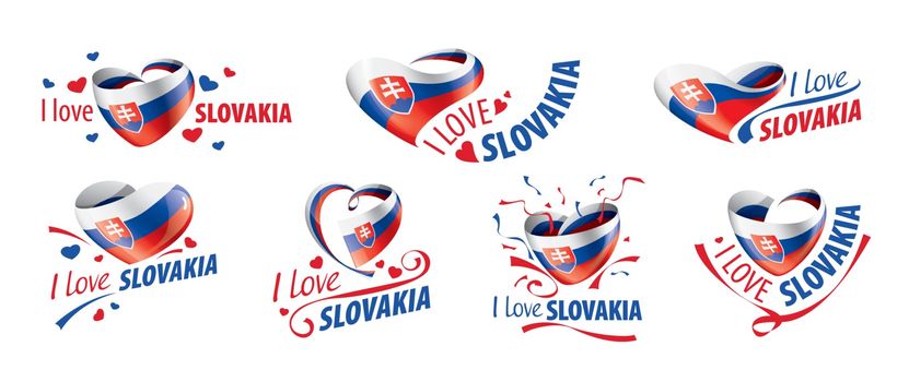 National flag of the Slovakia in the shape of a heart and the inscription I love Slovakia. Vector illustration