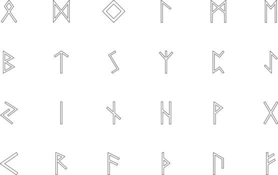 Scandinavian runes black color set outline style