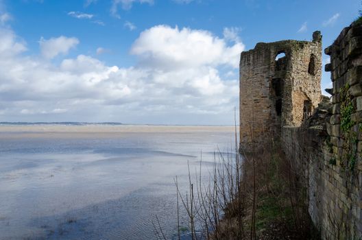 Flint Castle seen on the day of an unusually high spring tide.