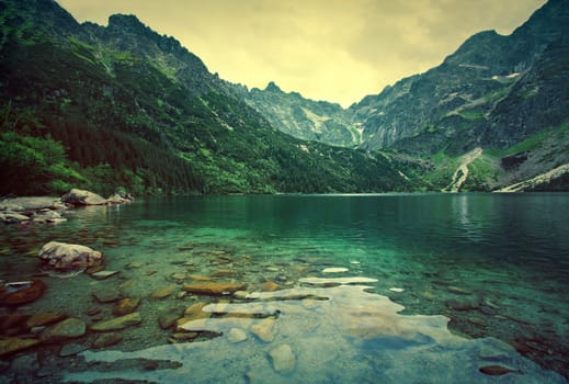 Lake in mountains.