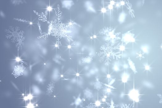 Snowflake design shimmering on blue