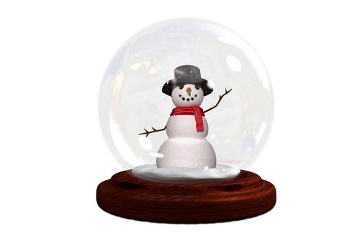 Happy snowman in snow globe
