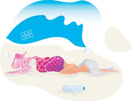 Mermaid trapped in fishnet flat concept icon