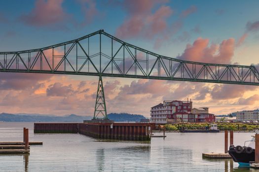 Green Metal Bridge Over River in Astoria Oregon