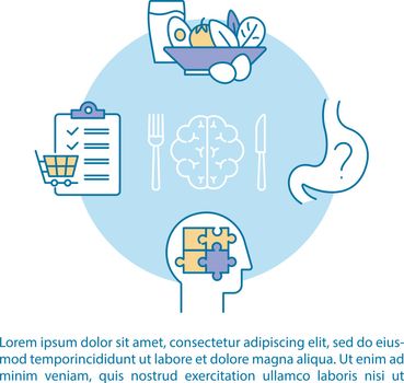 Eating control concept icon with text. Mindful nutrition, shopping list and menu making. PPT page vector template. Brochure, magazine, booklet design element with linear illustrations.