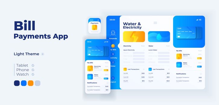 Utility taxes payment app screen vector adaptive design template