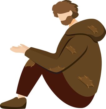 Poor beggar, miserable pauper flat vector illustration