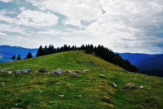 View over plain peak of a hill in the Vosges region
