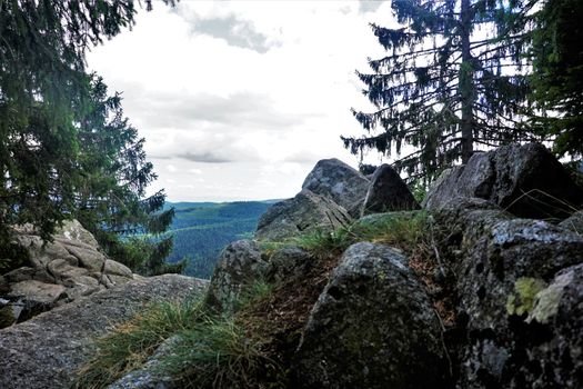 View from the Sentiers des Roches to the hills of the Vosges