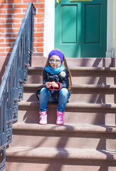Little girl in historic district of West Village