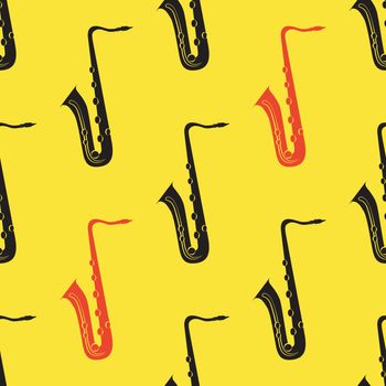 Jazz concept. Saxophone. Seamless pattern. Musical instrument