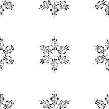 Snowflakes in ethnic style. Symmetrical angled arrangement. Seamless pattern
