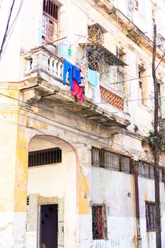 HAVANA, CUBA - APRIL 15, 2017: Authentic view of old abandoned house in Havana
