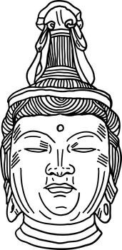 Buddha drawing, illustration, vector on white background.