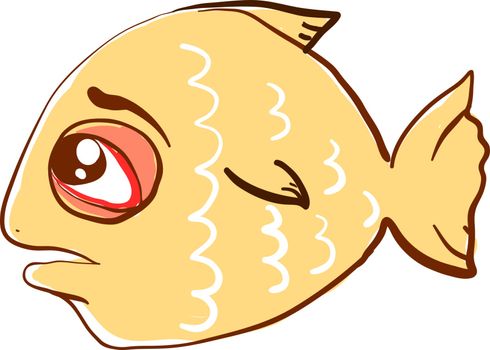 Sad yellow fish, illustration, vector on white background.
