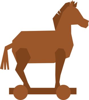 Wooden trojan horse, illustration, vector on white background.