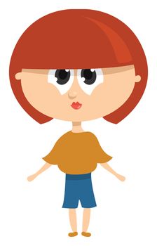 Girl with bob haircut , illustration, vector on white background