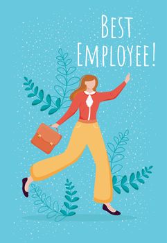 Best employee poster vector template. Top performer greeting card, certificate design with flat female cartoon character. Positive company culture. Reward for good work. Staff effectiveness incentive