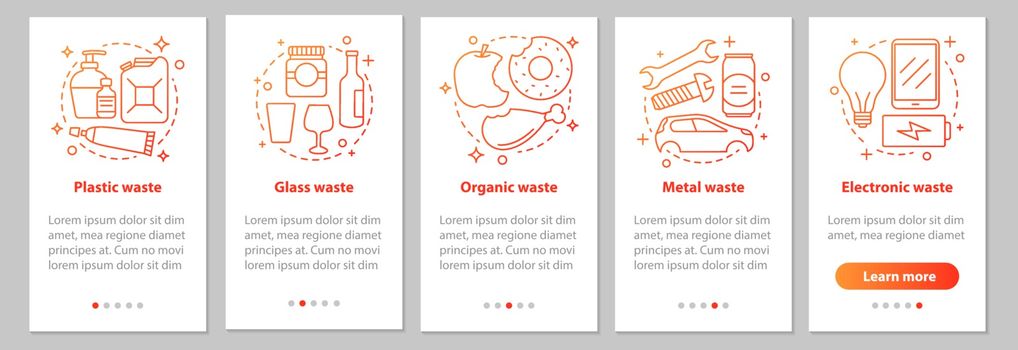 Trash sorting onboarding mobile app page screen with linear conc