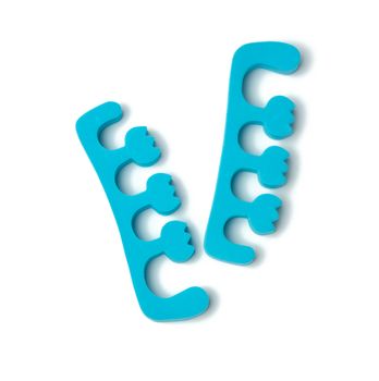 neoprene blue toe holders for pedicure isolated on white backgro