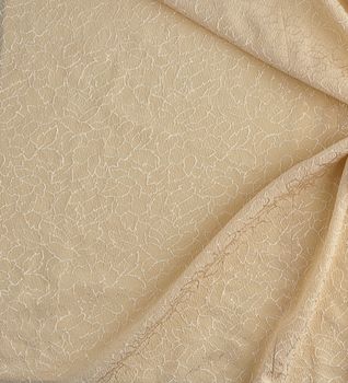 beige satin textile fabric with embroidery elements, piece of ca
