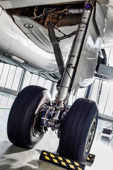 Photo of airplane wheels in airport