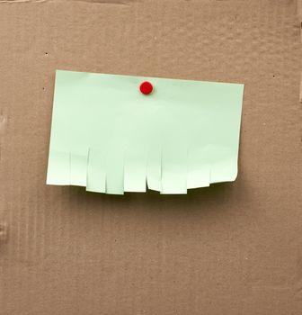 blank paper green ad with torn edges attached with iron buttons 