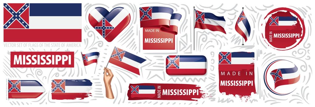 Vector set of flags of the American state of Mississippi in different designs