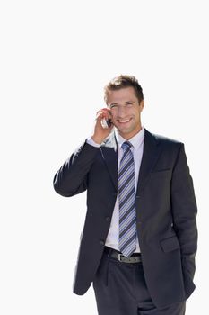 Cutout of businessman talking on smartphone
