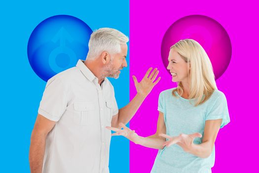 Composite image of unhappy couple having an argument 