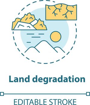 Land degradation concept icon. Soil impoverishment idea thin line illustration. Soil erosion and desertification process Nonrenewable mineral resource Vector isolated outline drawing. Editable stroke