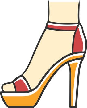 Ankle strap high heels red color icon. Woman stylish footwear design. Female party stiletto shoes, luxury modern summer sandals. Fashionable clothing accessory. Isolated vector illustration