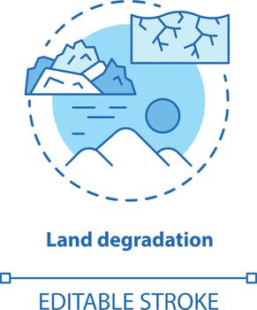 Land degradation concept icon. Soil impoverishment idea thin line illustration. Soil erosion and desertification process Nonrenewable mineral resource Vector isolated outline drawing. Editable stroke