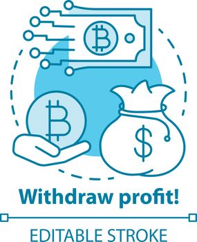 Withdraw profit blue concept icon. Cryptocurrency transaction idea thin line illustration. Online banking. Digital payment from crypto wallet. Vector isolated outline drawing. Editable stroke